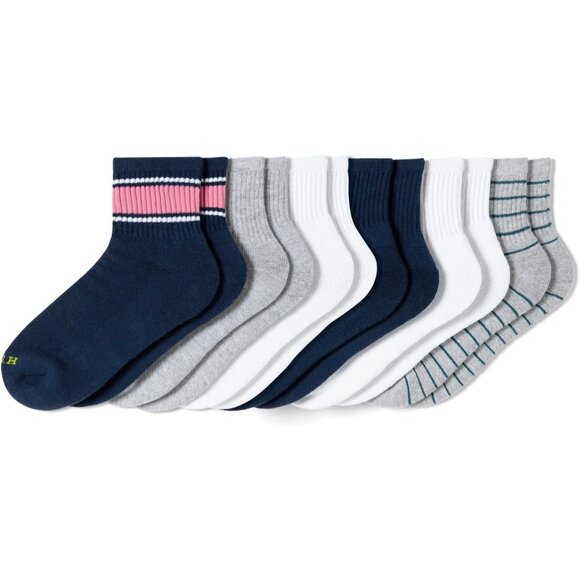 Women's Navy Stripe 6 Pair Pack Winter Soft Warm Thick Cold Mini Crew Socks - Picture 2 of 7